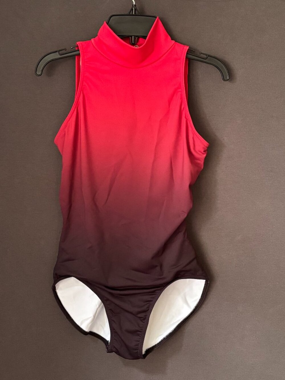 Balera Ombre Back Cutout Leotard Red Black Mock Neck Dance Bodysuit MA